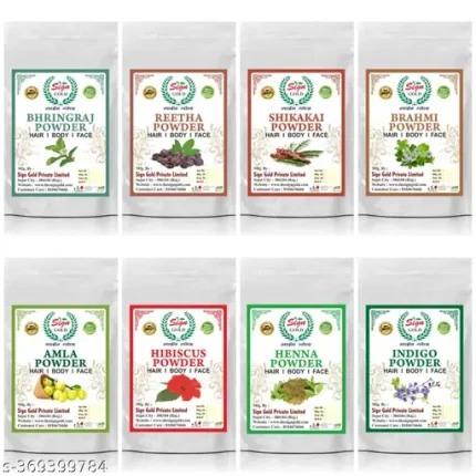 100% pure Amla Aritha Shikakai Henna Indigo Brahmi Hibiscus Bhirngraj powder for Hair (pack of 8)50g each = 400gm